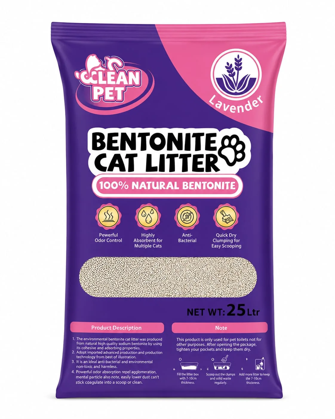 ARENA SANITARIA BENTONITE CAT LITTER  AROMA LAVANDA X 25 KG