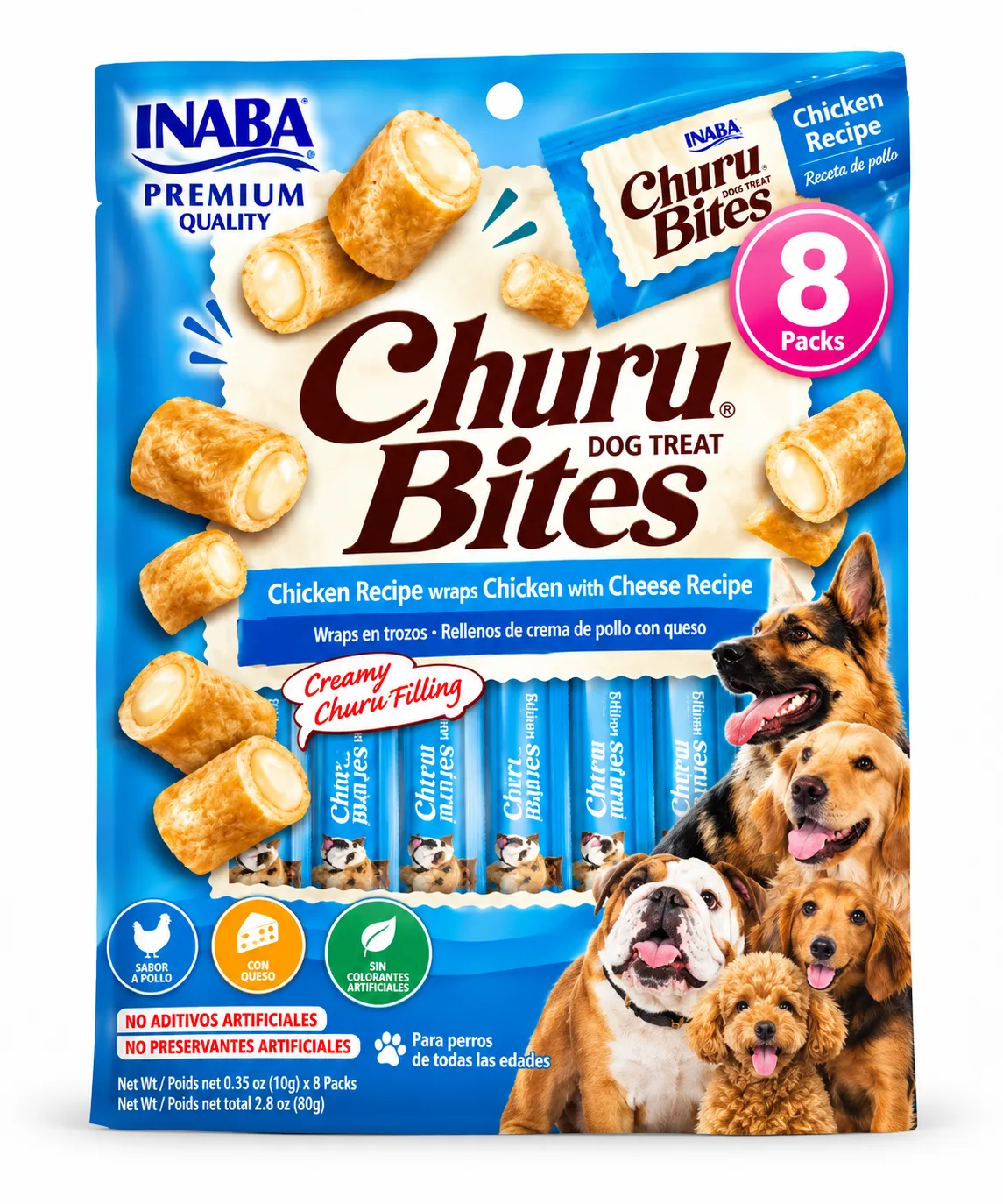 CHURU  BITES PERRO X 8 UNDS POLLO - QUESO (AZUL)