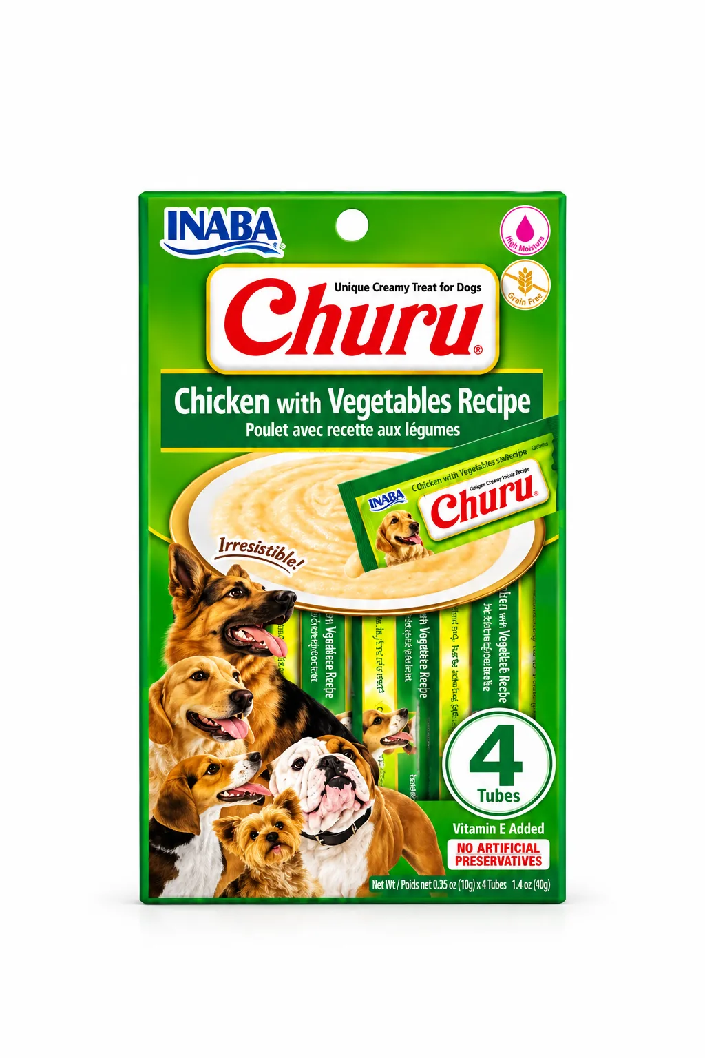 CHURU DOG POLLO CON VEGETALES (VERDE) X 4 UNDS