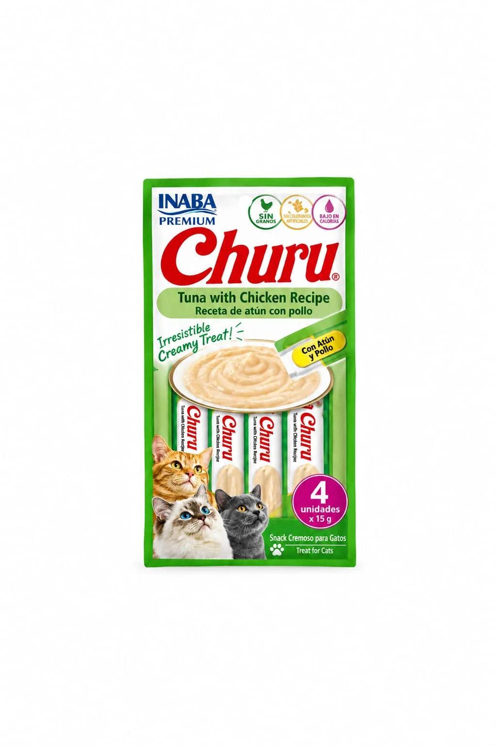 CHURU CATS POLLO CON ATUN X 4 UNDS  (VERDE CLARO)